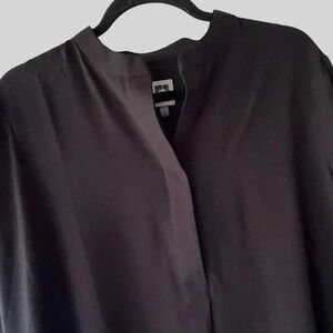 ANNE KLEIN LONG LENGTH BLACK TUNIC LONG SLEEVE BUTTON FRONT | SIZE: LARGE